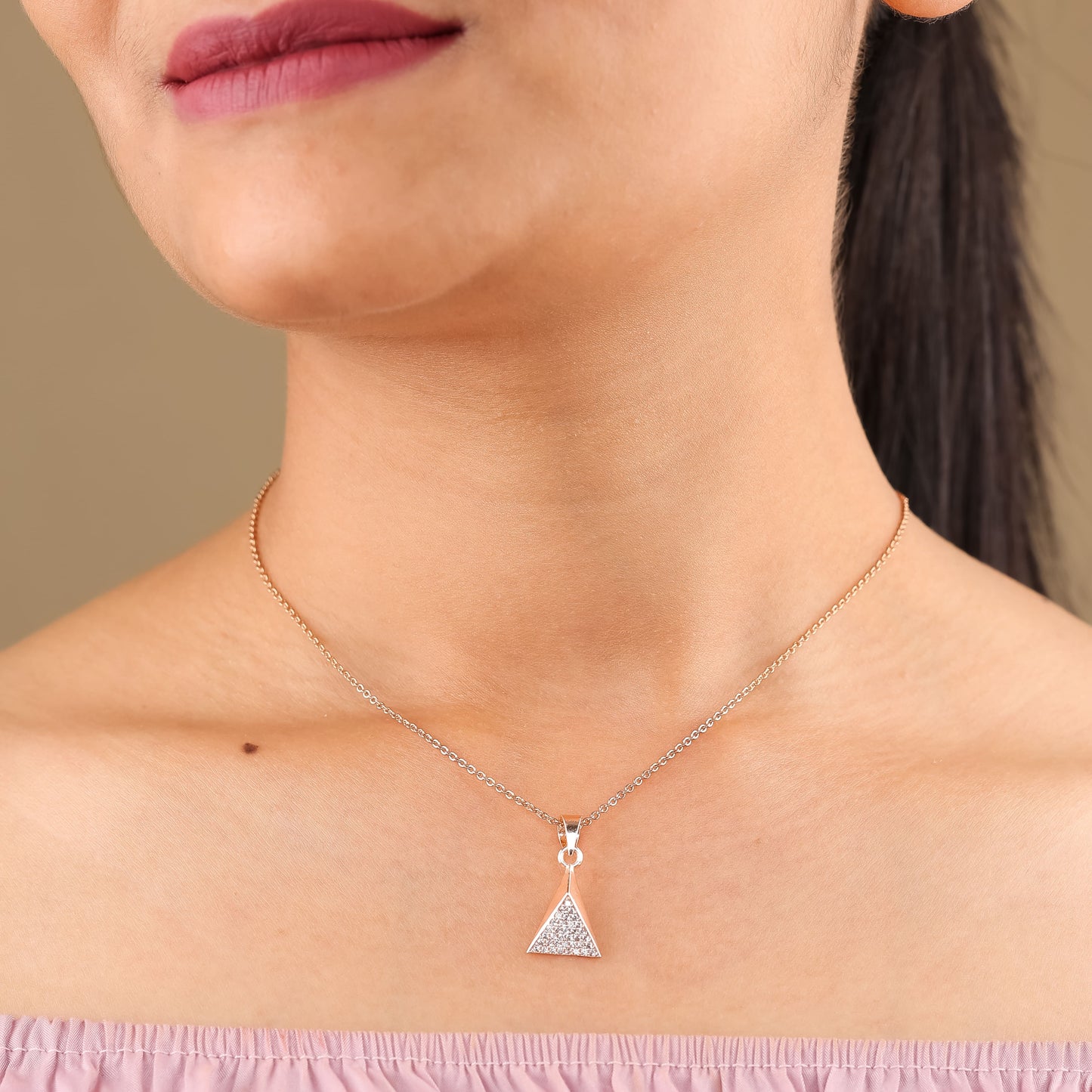 Geometric Elegance Rose Gold Triangle Necklace
