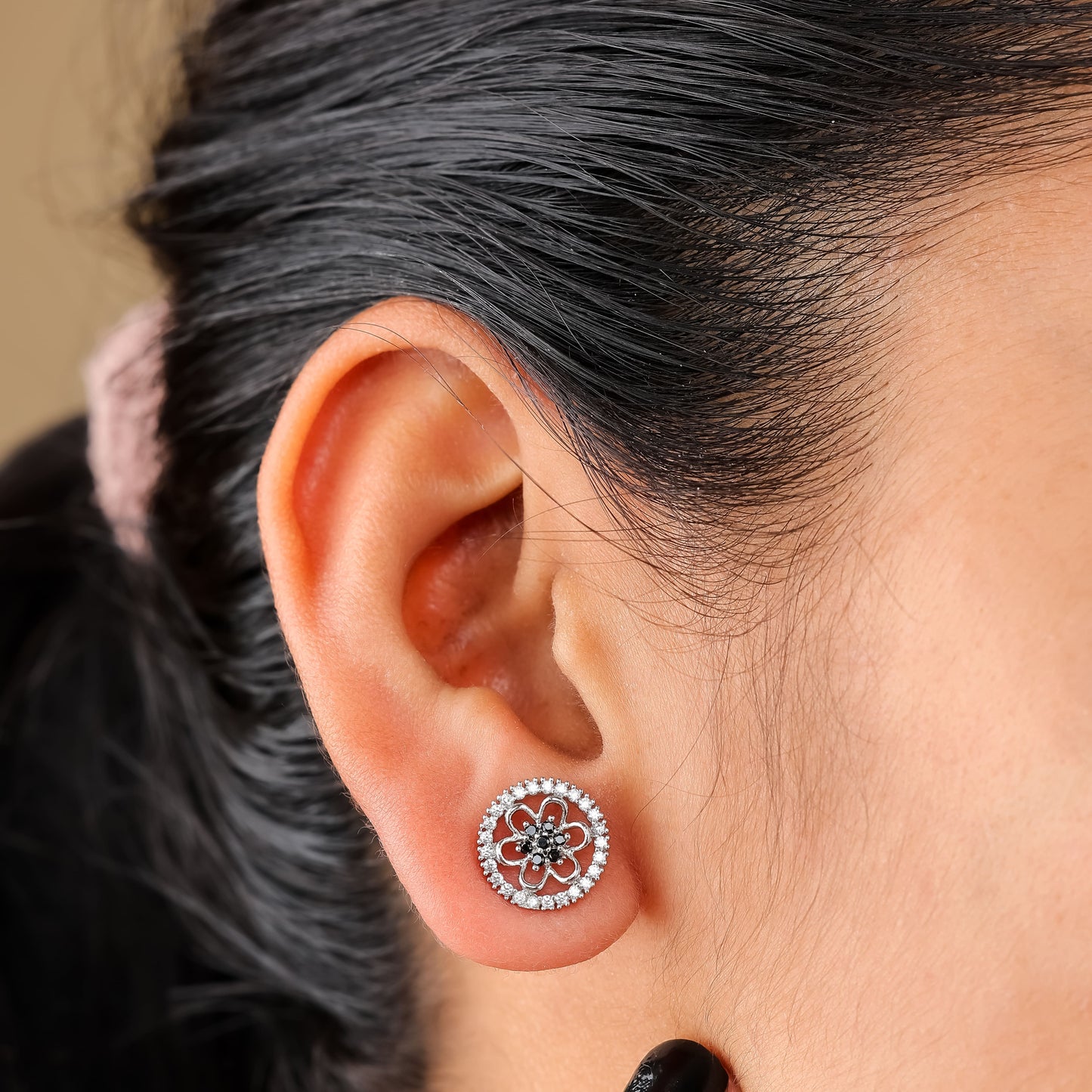 Black & White Floral Studs